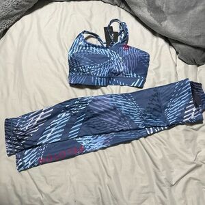 Peloton Blue Patterned Sports Bra and Leggings Set